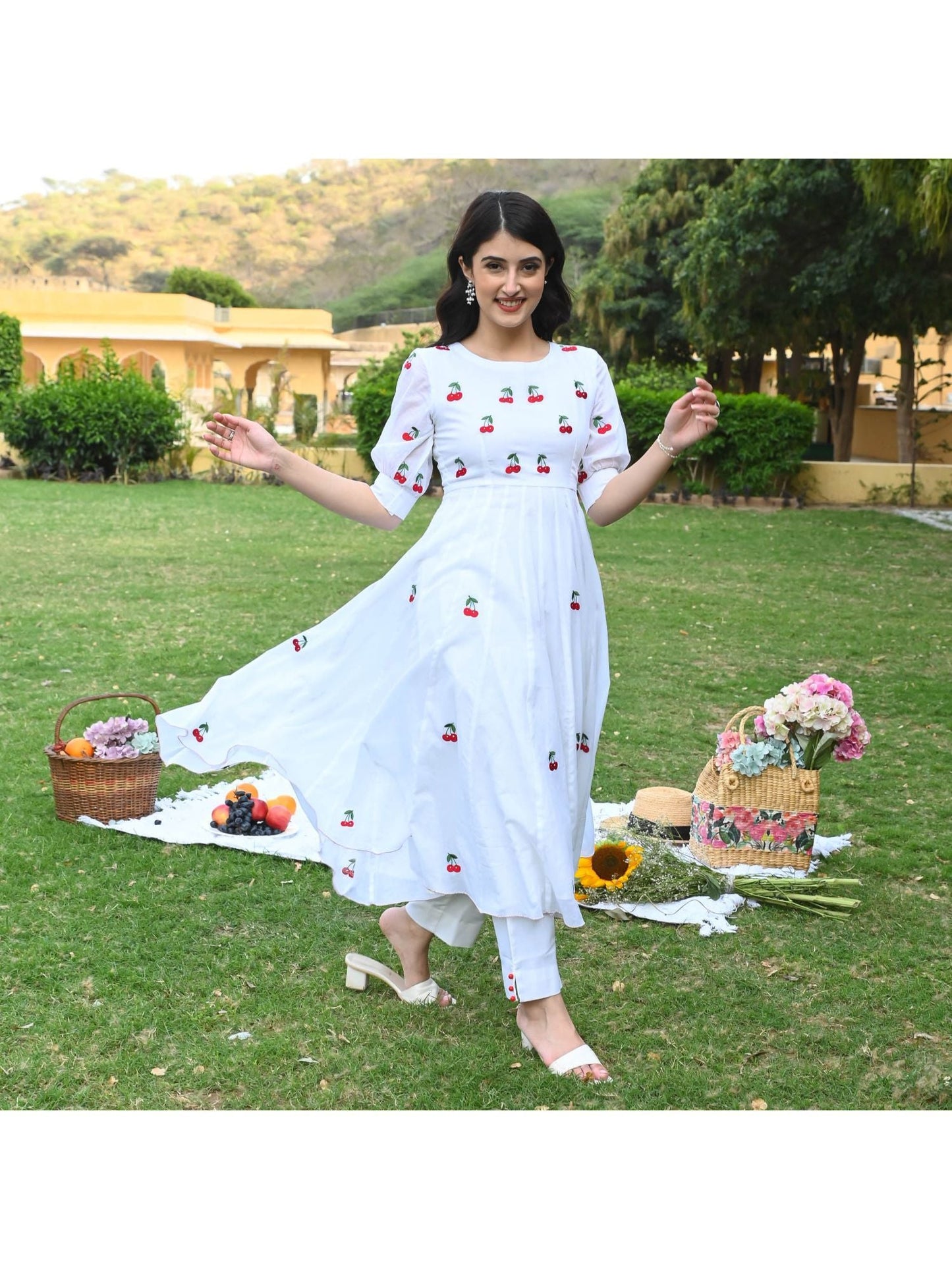 Urbanstree Raspberry White Kurta (Set of 2)