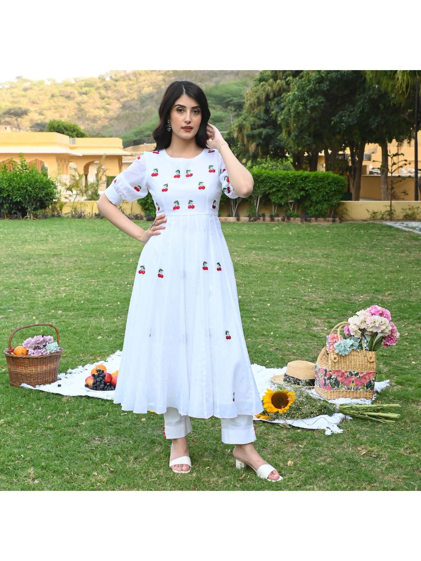 Urbanstree Raspberry White Kurta (Set of 2)