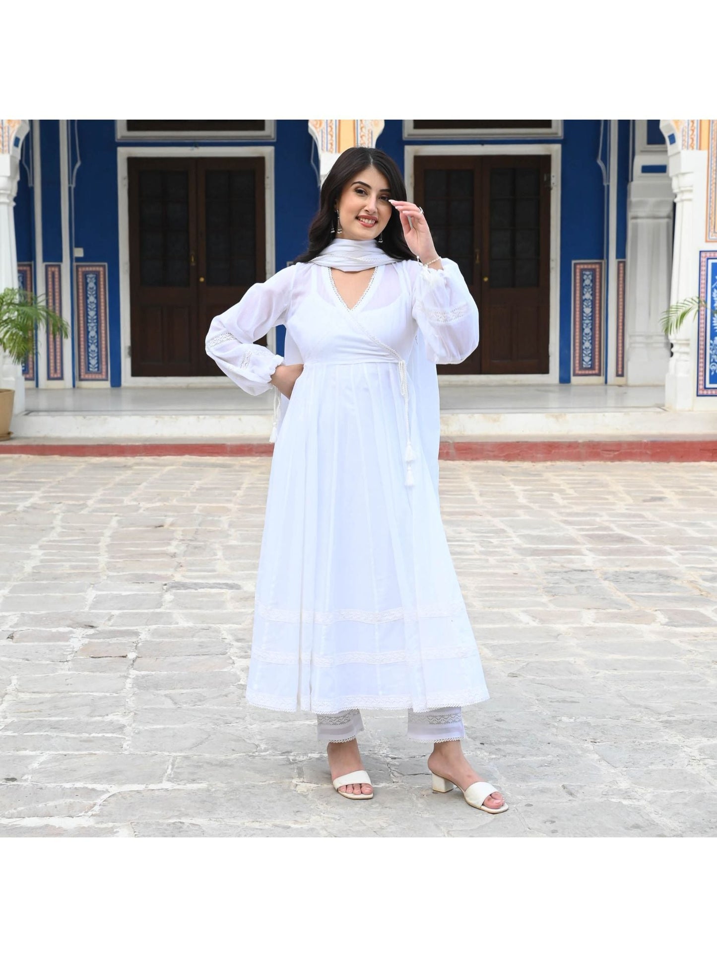 Urbanstree Radha White Anarkali (Set of 3)