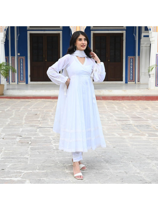 Urbanstree Radha White Anarkali (Set of 3)