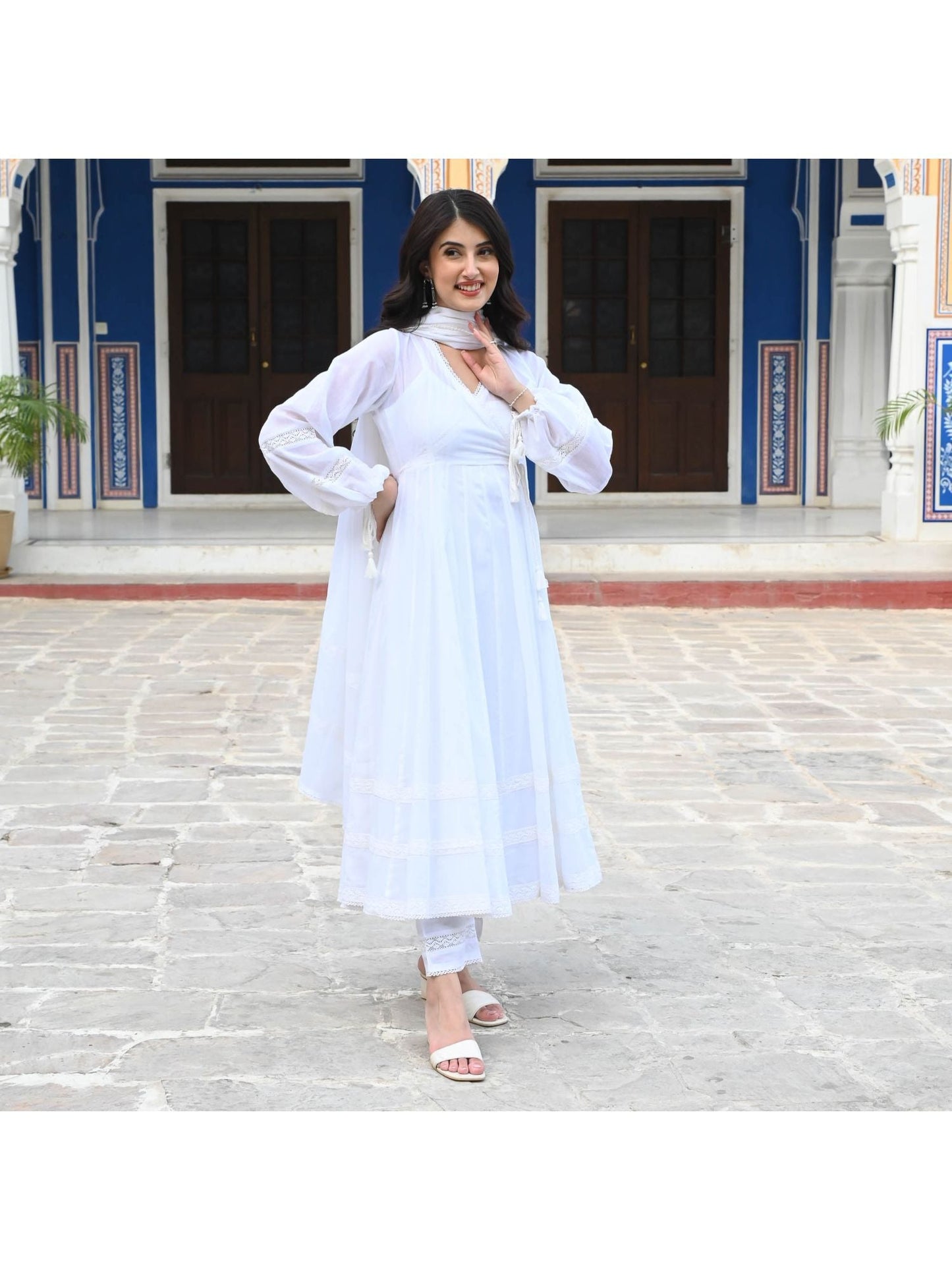 Urbanstree Radha White Anarkali (Set of 3)