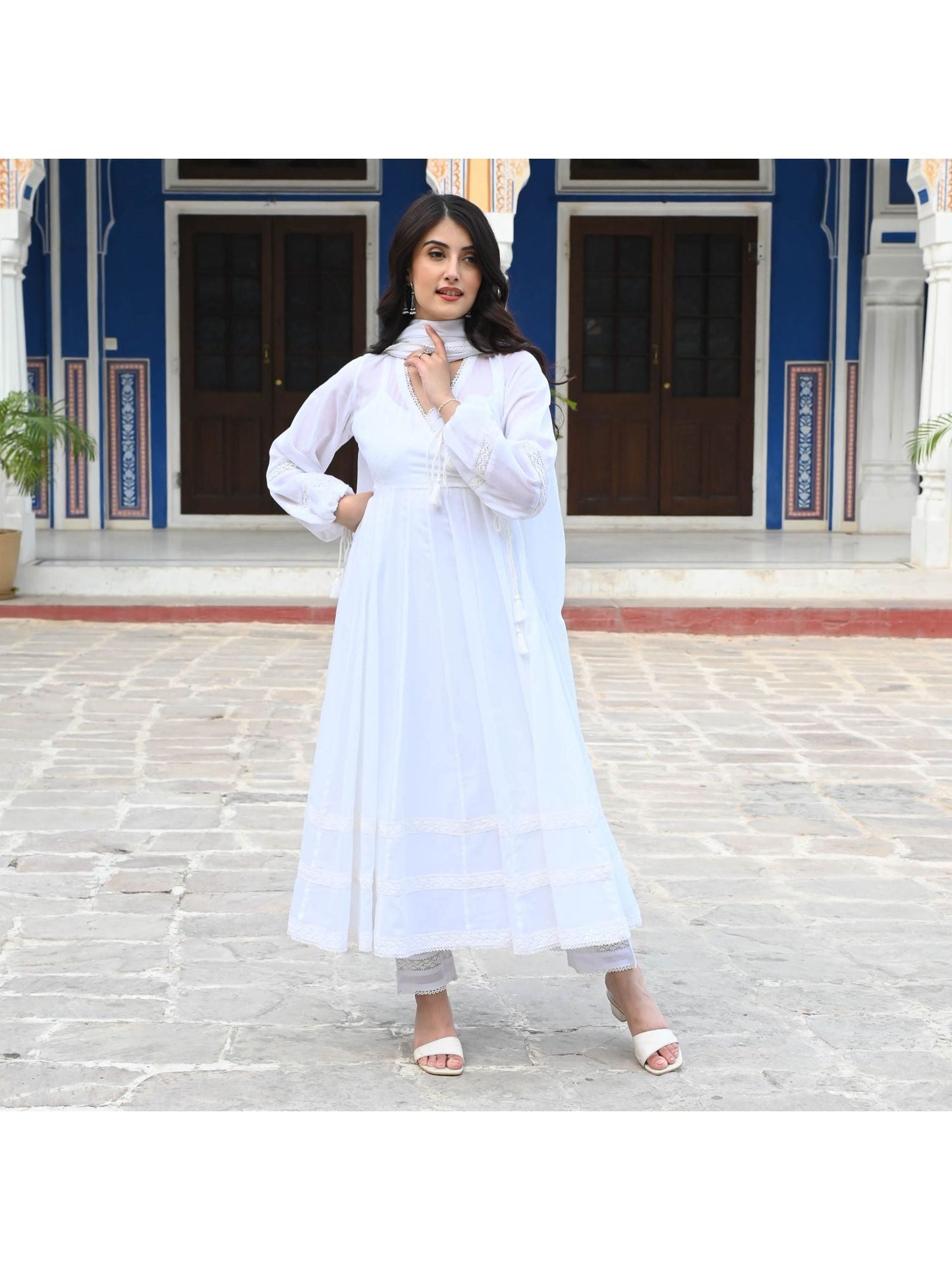 Urbanstree Radha White Anarkali (Set of 3)