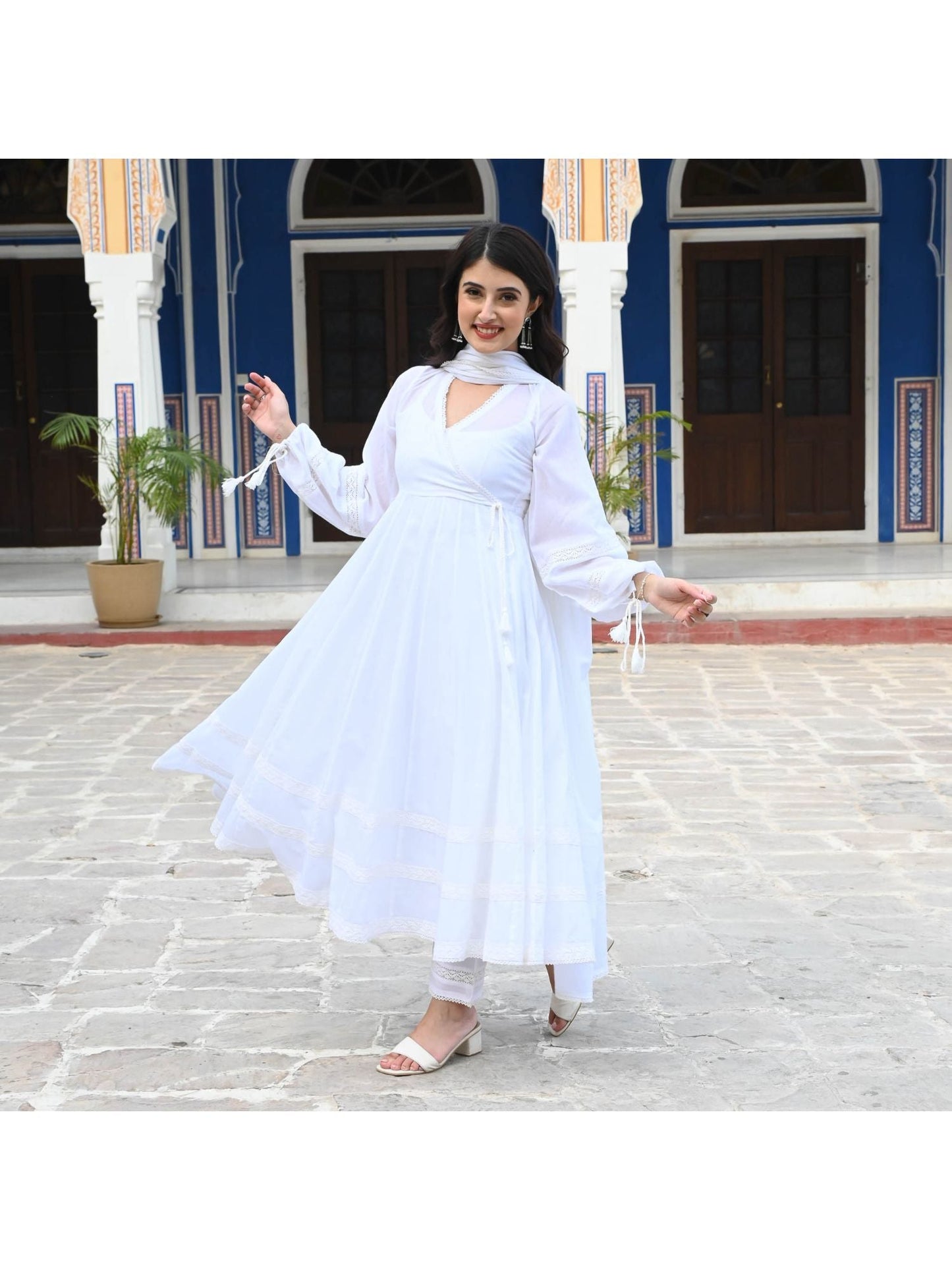 Urbanstree Radha White Anarkali (Set of 3)