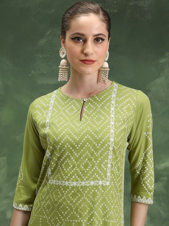 Vishudh Geometric Printed Keyhole Neck Kurta
