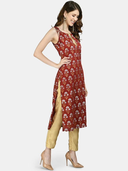 Myshka Women Maroon Ethnic Motifs Printed Kurta