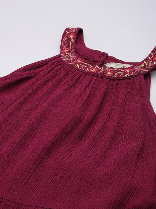 House of Pataudi Solid Halter Neck Sleeveless Tiered Rozana Kurta