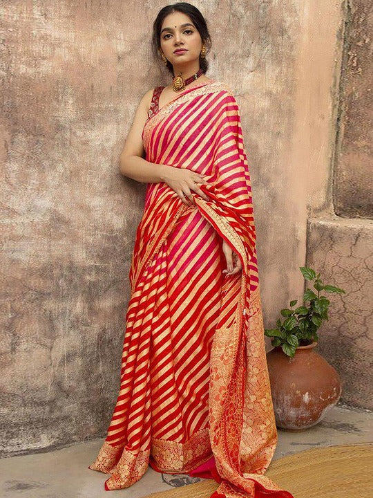 Anjaneya Sarees Striped Woven Design Zari Banarasi Saree