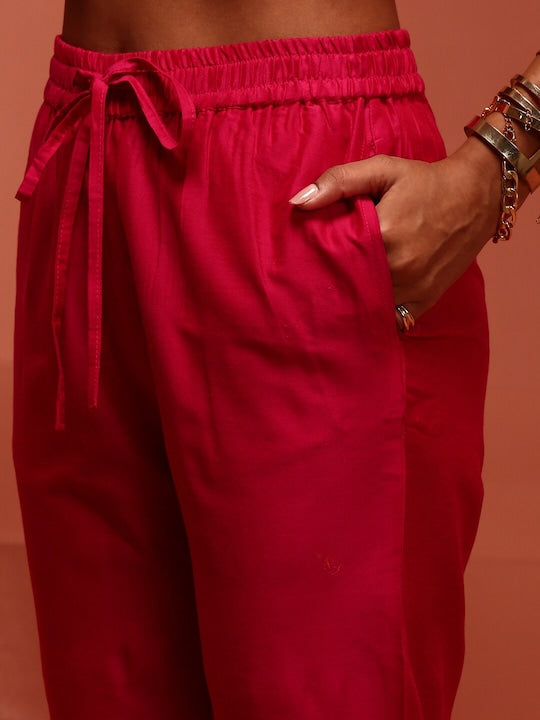 IMARA Ethnic Motifs Yoke Design Regular Thread Work Kurta With Trousers & Dupatta