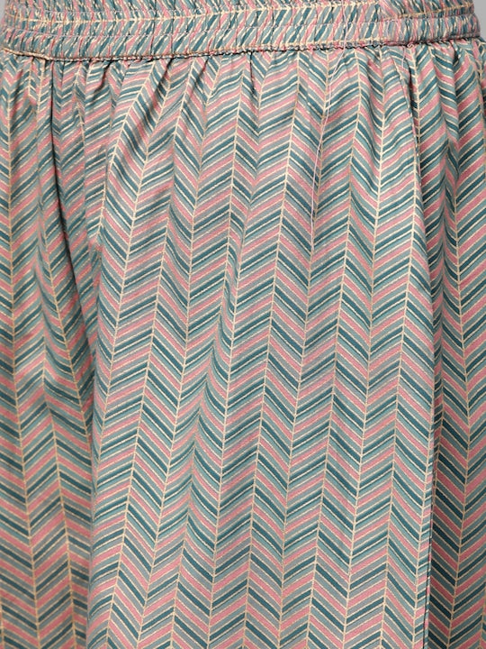 Yufta Women Pink & Blue Printed Kurta with Palazzos & Dupatta