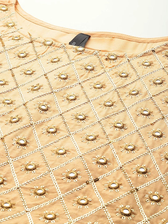 Here&now Sequined Mirror Work A-Line Kurta