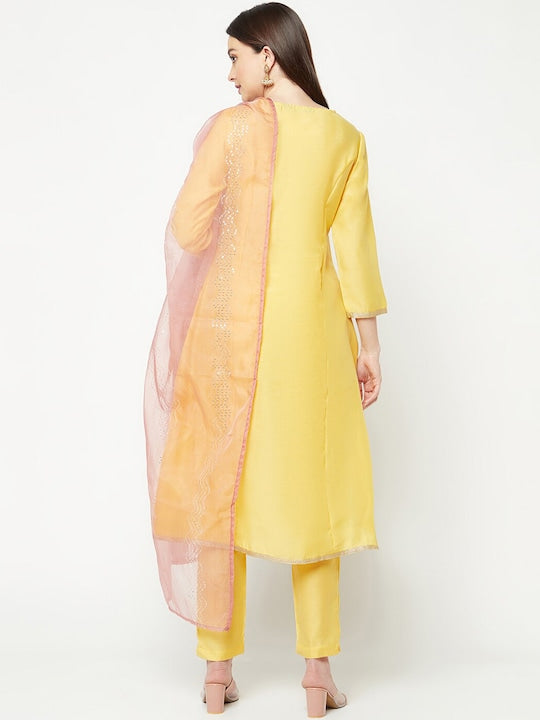 IMARA Paisley Ethnic Motifs Embroidered Regular Kurta with Trousers & Dupatta