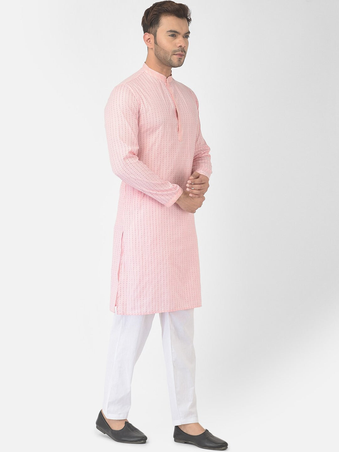 Deyann Men Pink Striped Kurta