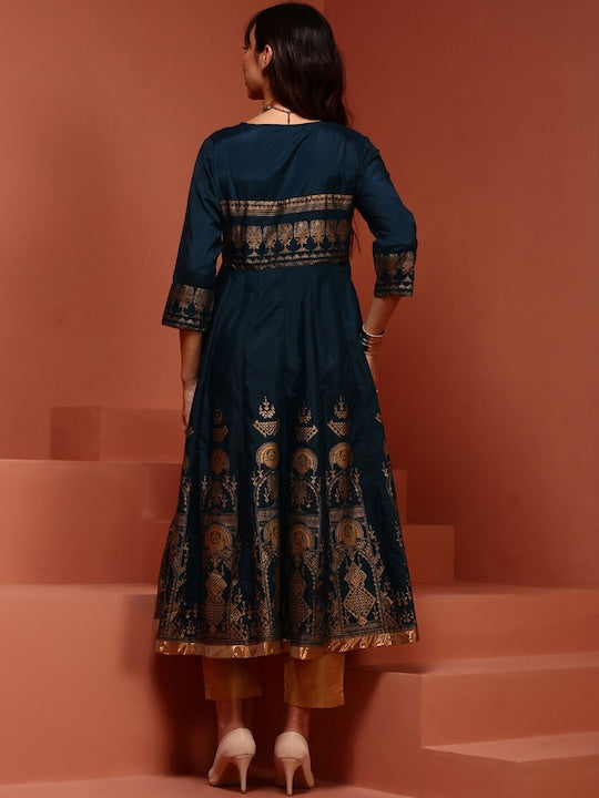 IMARA Ethnic Motifs Embroidered Square Neck Angrakha A-Line Kurta