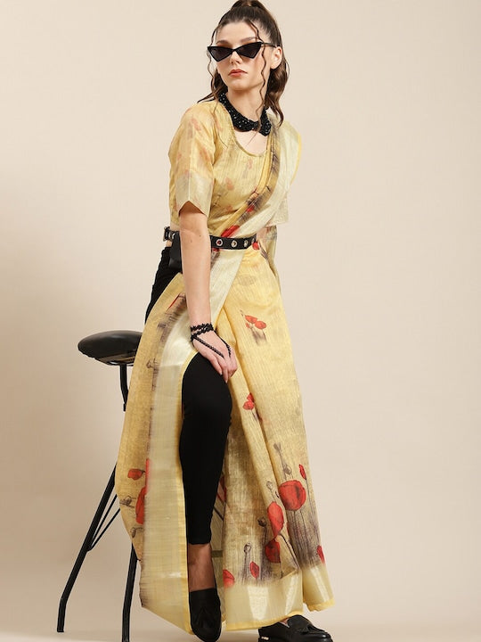 AKS Floral Printed Saree Chanderi Saree