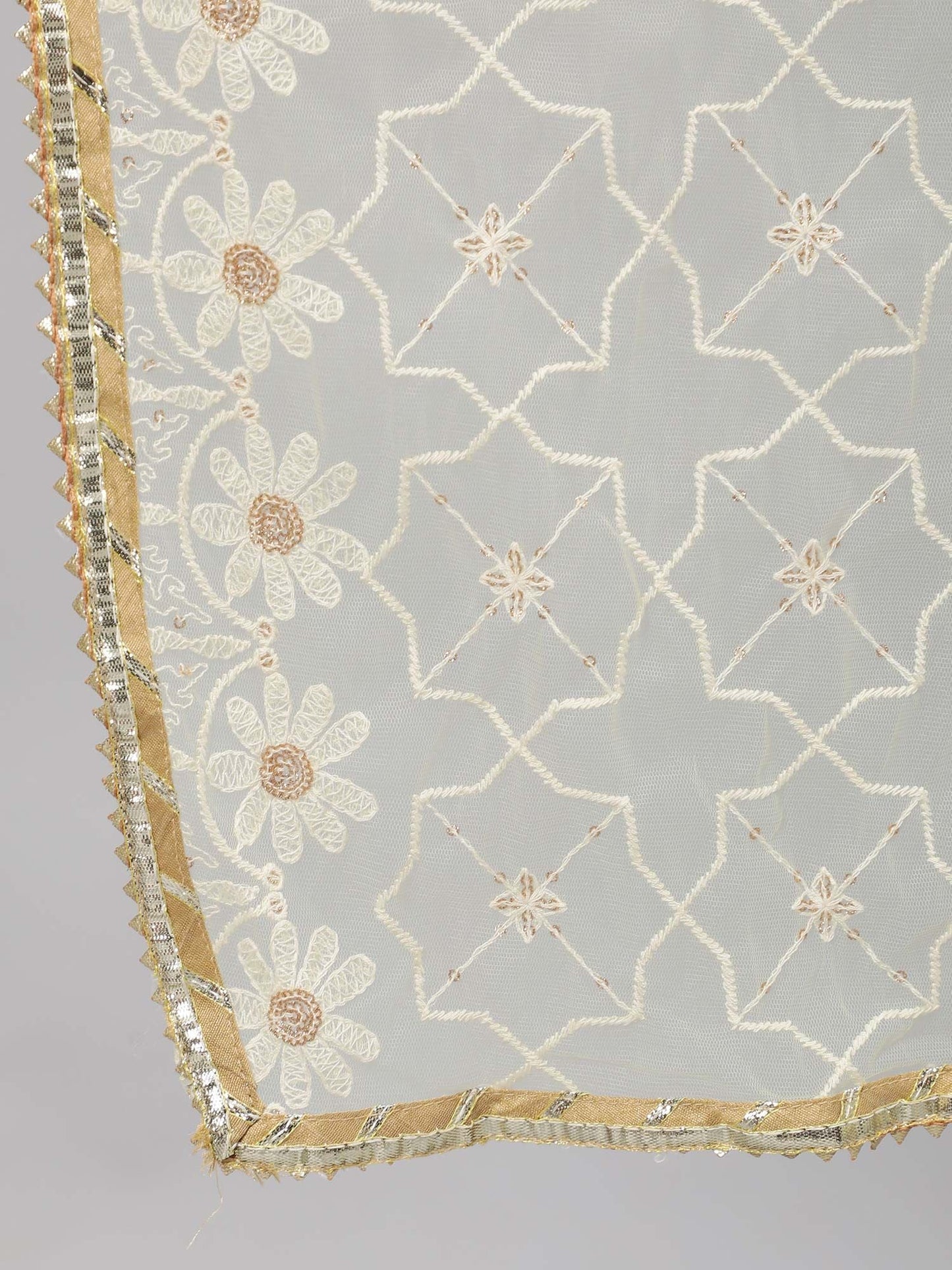 ISHIN womens Silk Blend Yellow Embroidered A-line Kurta Trouser Dupatta (Set of 3)