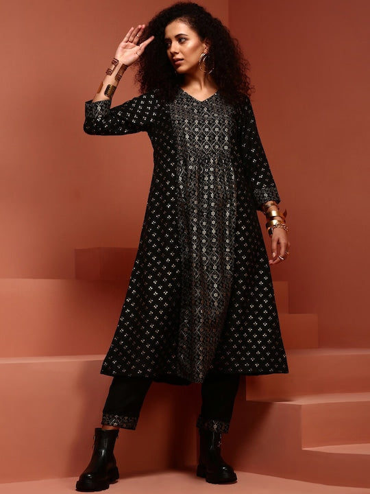 IMARA Ethnic Motifs Printed Anarkali Kurta With Trousers