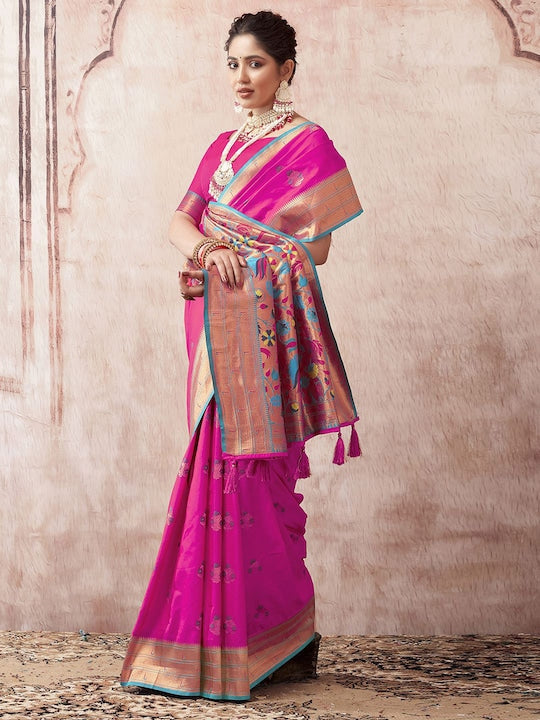 Satrani Ethnic Motifs Woven Design Zari Paithani Saree