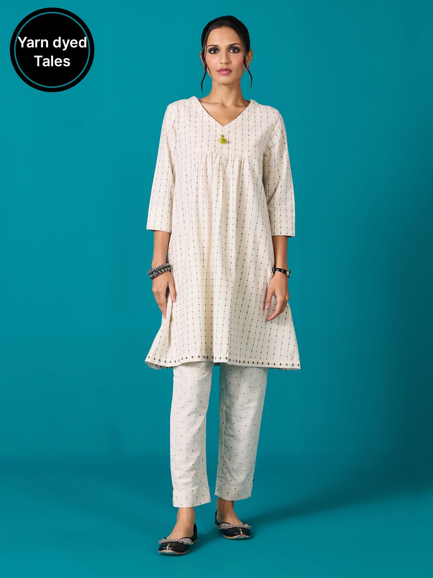 Likha Off-White Kora Yarn Dyed Stripe Co-ord Set LIKSKD227 (Set of 2) - M