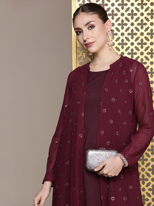 House of Pataudi Solid Jashn Kurta With Sequinned Jacket