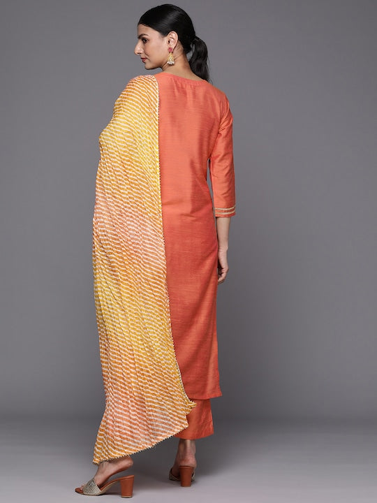 Varanga Women Embroidered Sequinned Kurta with Trousers & With Dupatta