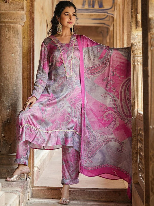 Scakhi Paisley Printed Kurta with Trousers & Dupatta