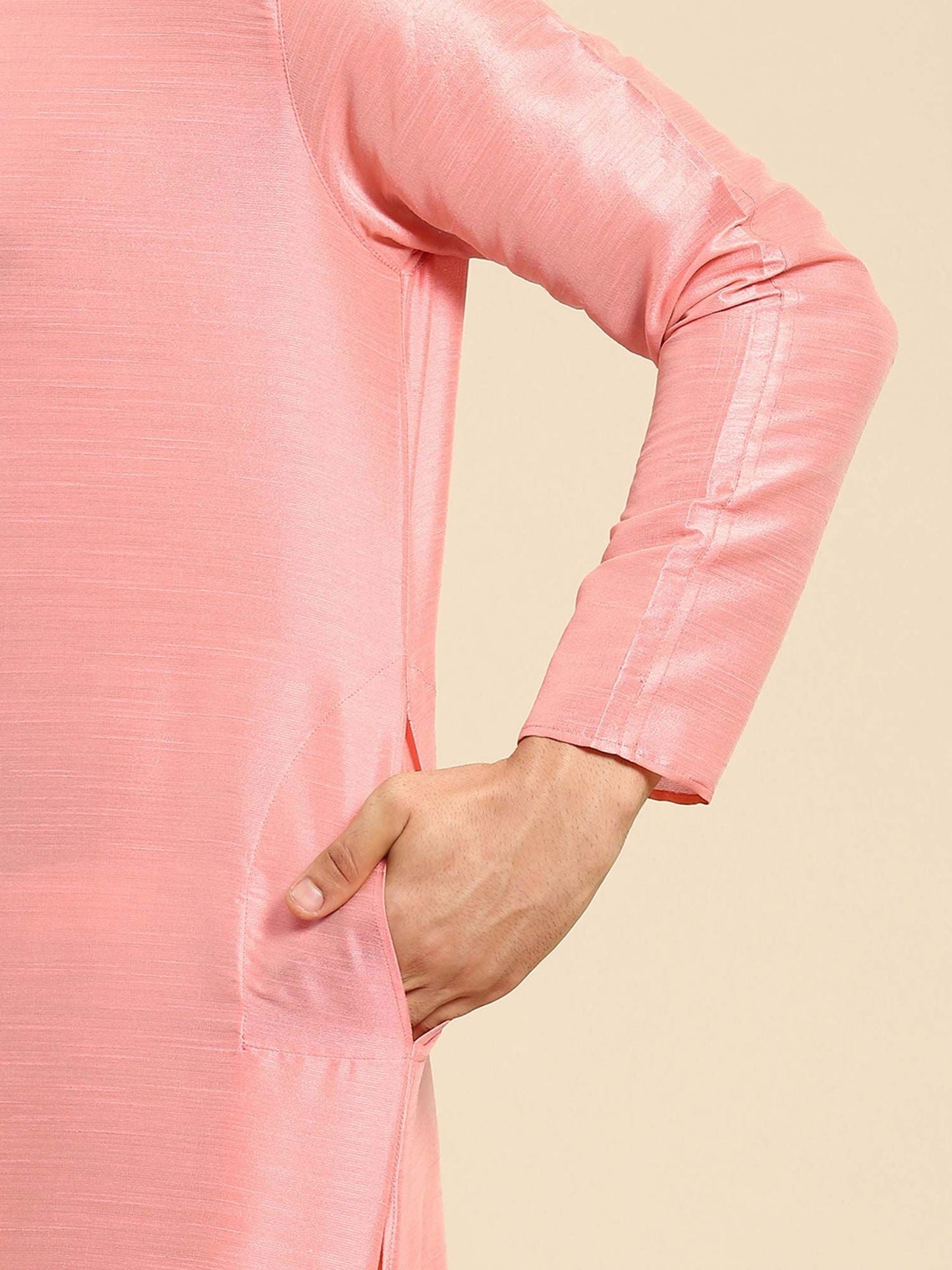 Amodh by Kisah Men Pink Kurta (Set of 2)