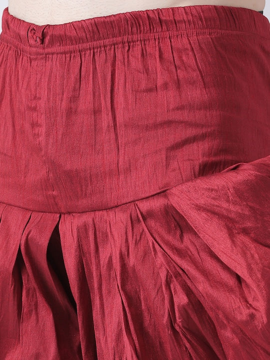 Deyann Men Off-White & Red Dupion Silk Solid Kurta with Patiala