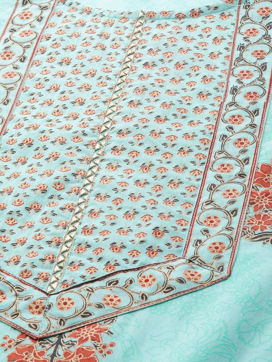 Yufta Women Floral Printed Thread Work Pure Cotton Kurta