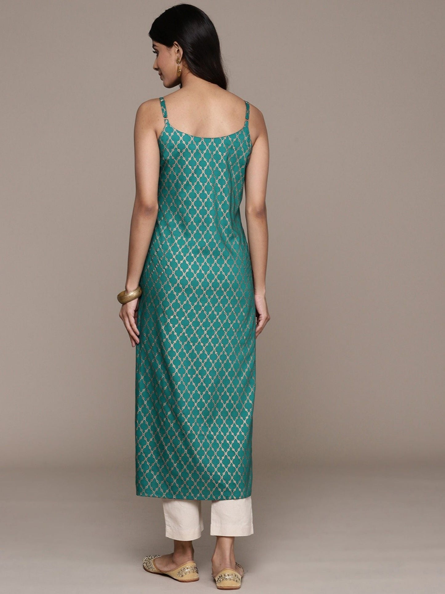 ISHIN Womens Embellished Turquoise Blue Straight Kurta