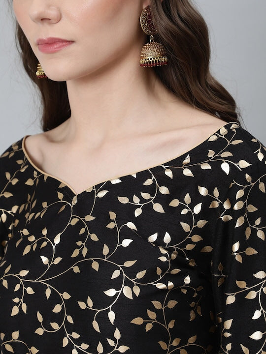 AKS Floral Printed Foil A-Line Kurta With Sharara