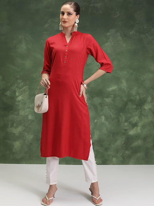 Vishudh Chevron Printed Band Collar Straight Kurta