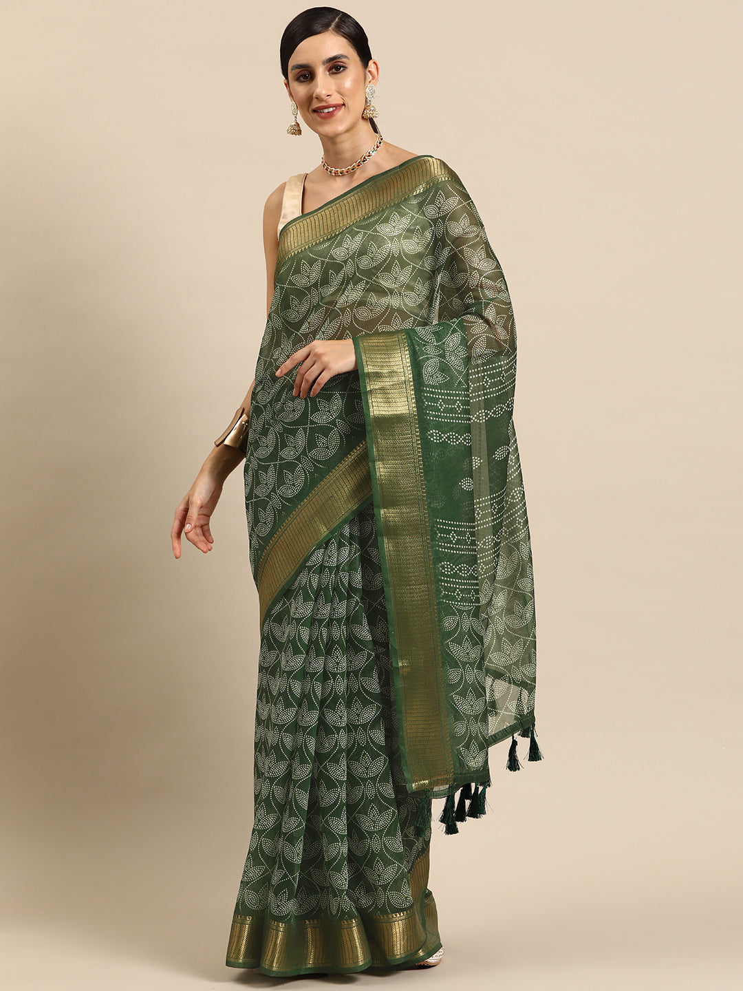 Silk Land Bandhani Zari Chanderi Saree