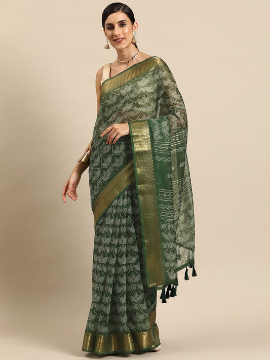 Silk Land Bandhani Zari Chanderi Saree