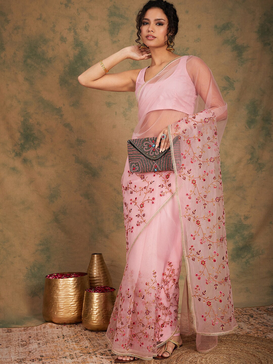 Sangria Embroidered Detailed Net Saree