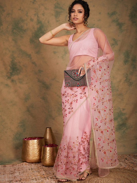Sangria Embroidered Detailed Net Saree