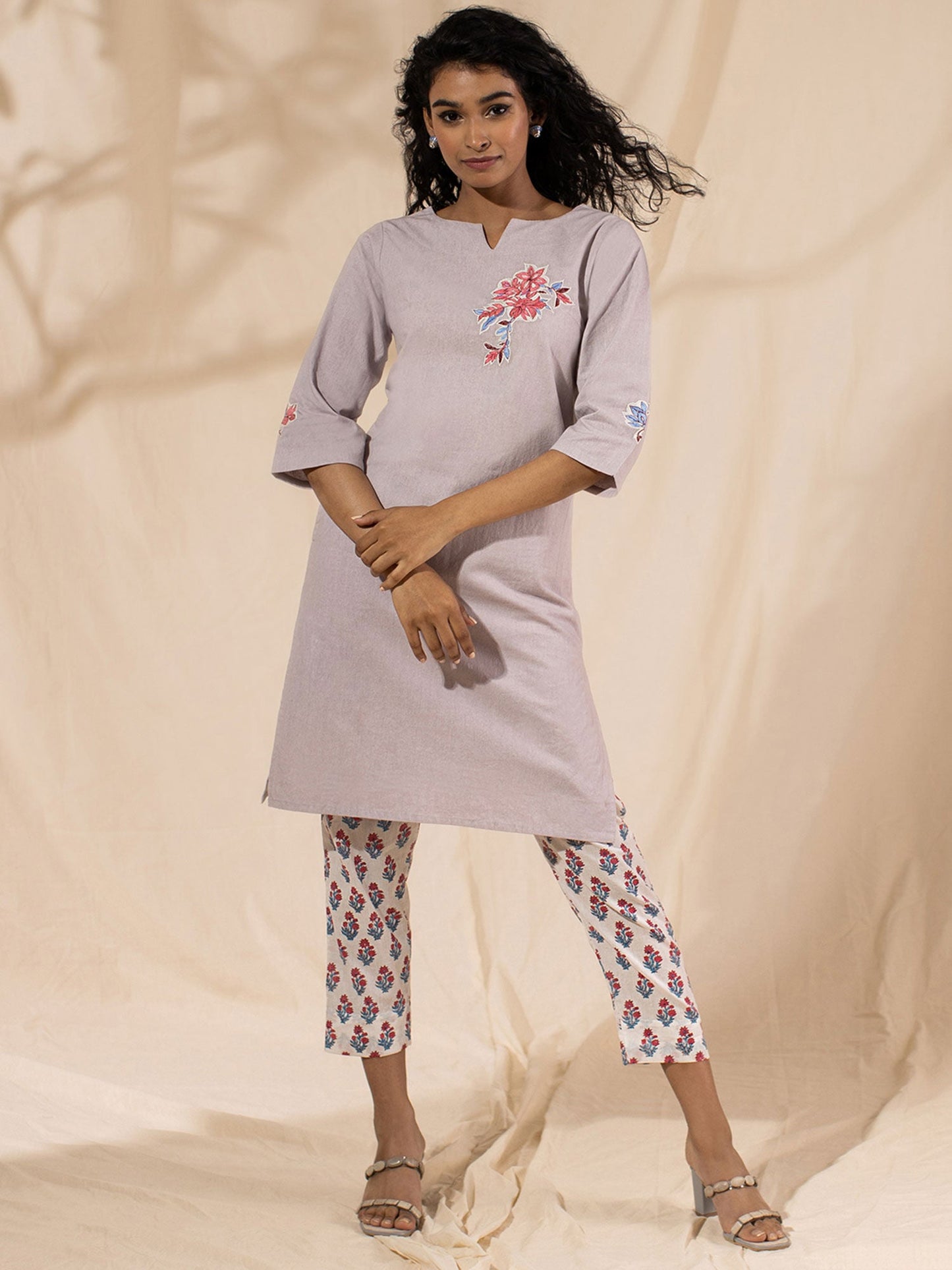 Likha Grey Embroidered Co-ord Set LIKSKD44 (Set of 2)