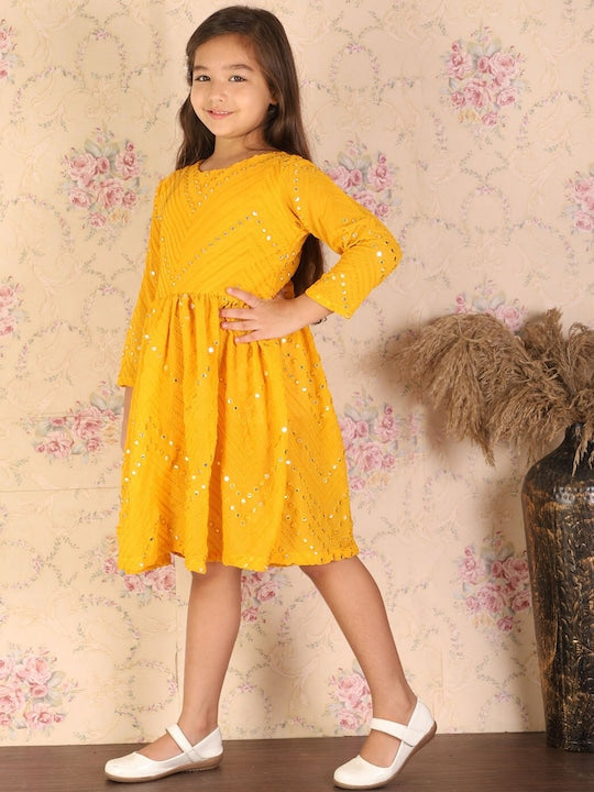 Vastramay Girls Mirror Work Ethnic Dresses