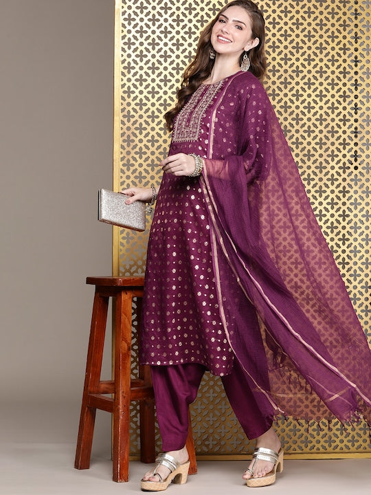 House of Pataudi Women Jashn Ethnic Motifs Yoke Design Kurta with Salwar & Dupatta