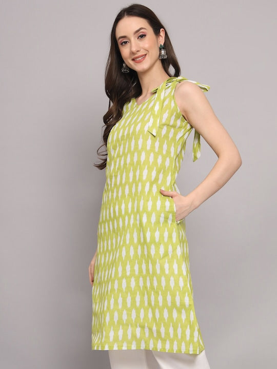 Myshka Geometric Printed Shoulder Straps Straight Kurta