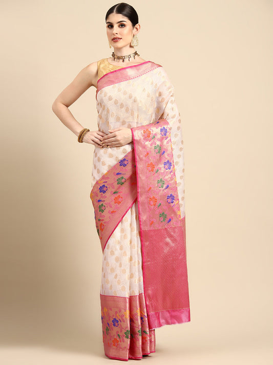 Silk Land Ethnic Motifs Zari Silk Cotton Kasavu Saree