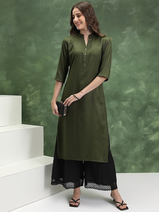 Vishudh Striped Mandarin Collar Long Sleeves Kurta