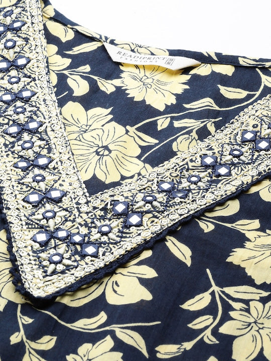 Readiprint Fashions Women Floral Printed Regular Thread Work Pure Cotton Kurta with Trousers & With Dupatta