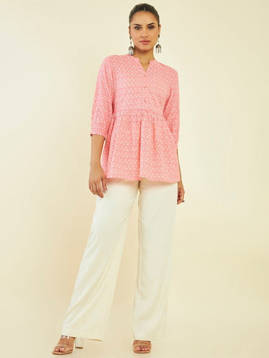 Soch Floral Printed Mandarin Collar Cotton Tunic