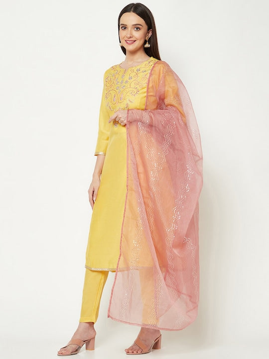 IMARA Paisley Ethnic Motifs Embroidered Regular Kurta with Trousers & Dupatta