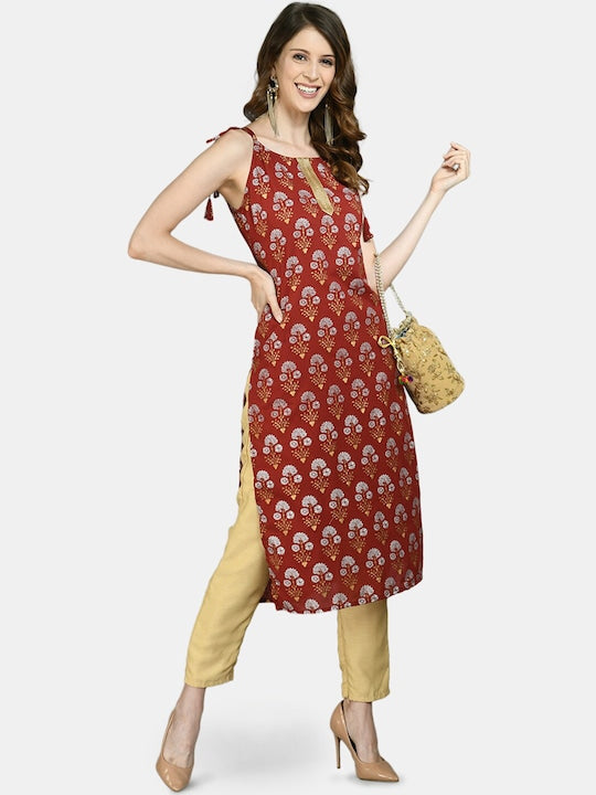 Myshka Women Maroon Ethnic Motifs Printed Kurta