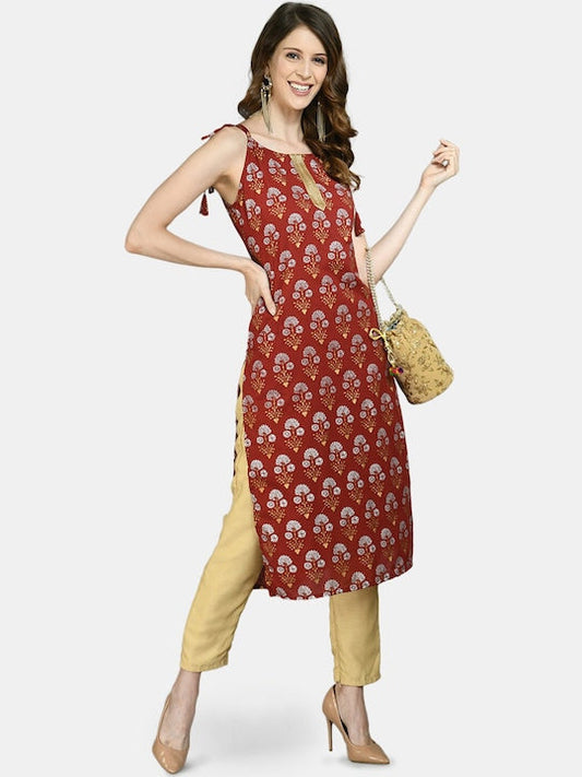 Myshka Women Maroon Ethnic Motifs Printed Kurta