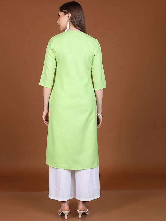 Vishudh Green V-Neck Angrakha A-Line Kurta