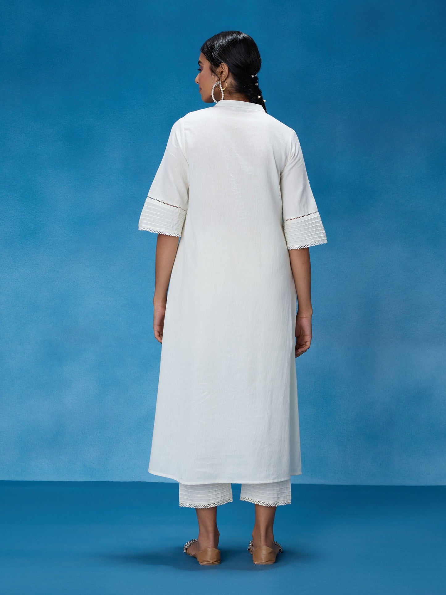 Likha White and Pink Chintz Floral Flared Solid Co-ord Set LIKSKD320 (Set of 2)