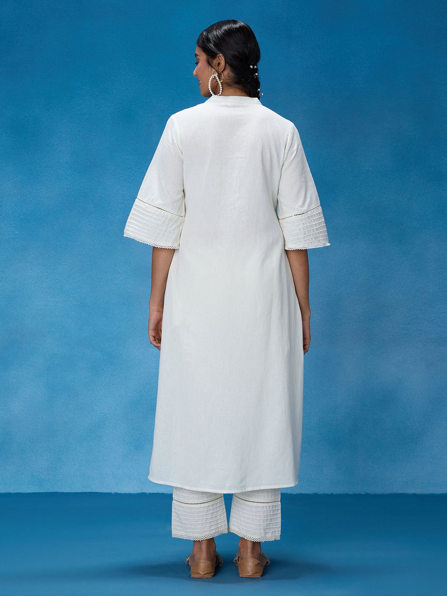 Likha White and Blue Chintz Floral Flared Solid Co-ord Set LIKSKD320 (Set of 2)