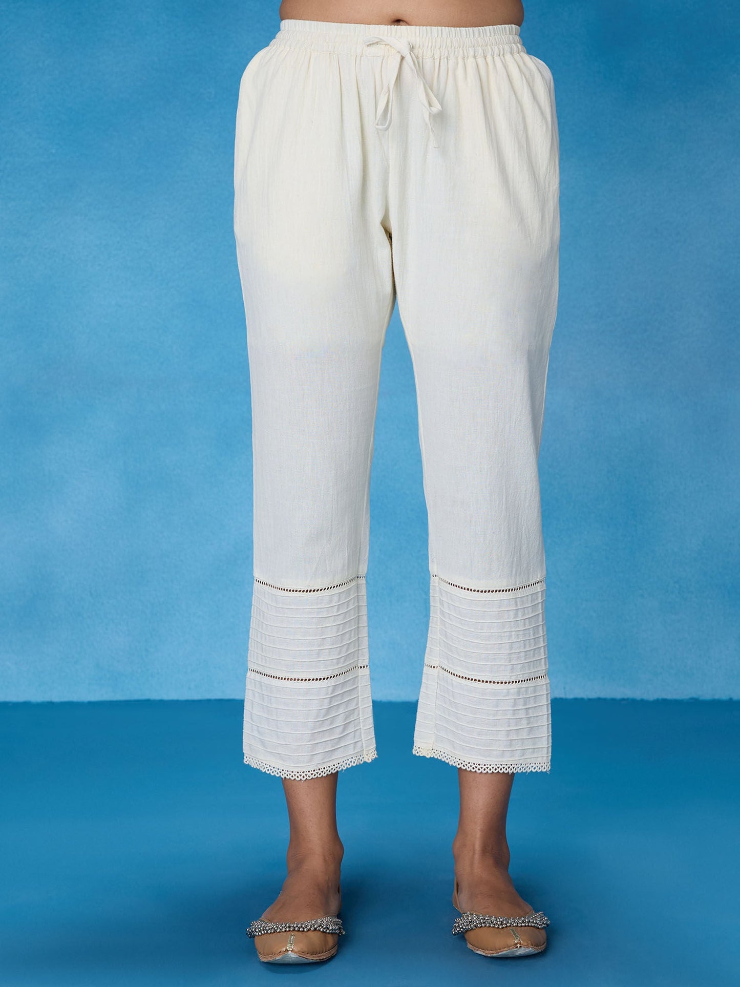 Likha White and Blue Chintz Floral Flared Solid Co-ord Set LIKSKD320 (Set of 2)